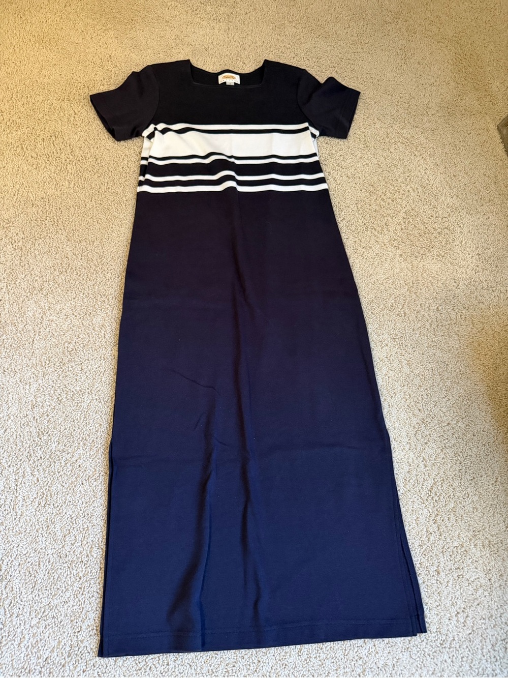 Talbots Navy and White Striped Short-Sleeve Maxi Dress